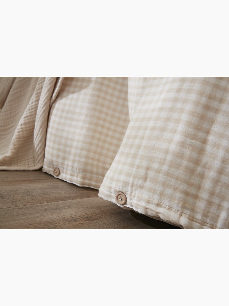 Housse de couette réversible – Gaze de coton tissée teintée – Carreaux vichy - VICKIE Beige - Kiabi