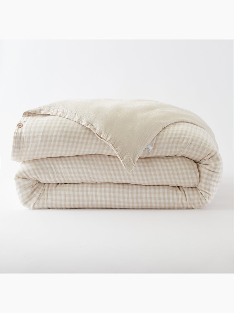 Housse de couette réversible – Gaze de coton tissée teintée – Carreaux vichy - VICKIE Beige - Kiabi