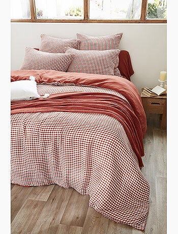 Housse de couette réversible – Gaze de coton tissée teintée – Carreaux vichy - VICKIE