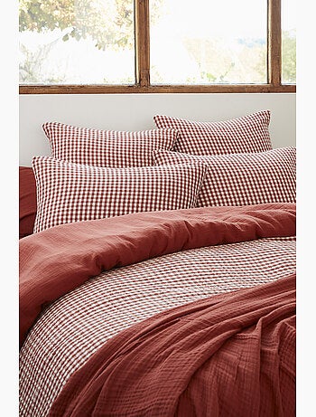 Housse de couette réversible – Gaze de coton tissée teintée – Carreaux vichy - VICKIE