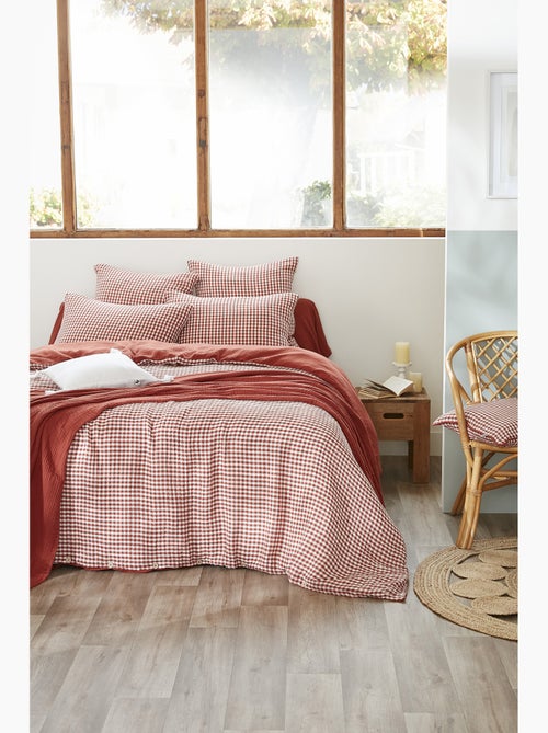 Housse de couette réversible – Gaze de coton tissée teintée – Carreaux vichy - VICKIE - Kiabi