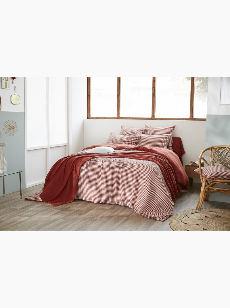 Housse de couette réversible – Gaze de coton tissée teintée – Carreaux vichy - VICKIE Terracotta - Kiabi