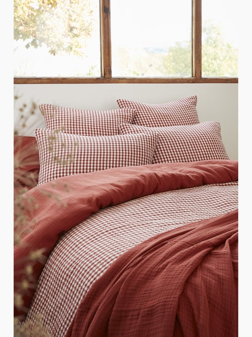 Housse de couette réversible – Gaze de coton tissée teintée – Carreaux vichy - VICKIE - Kiabi