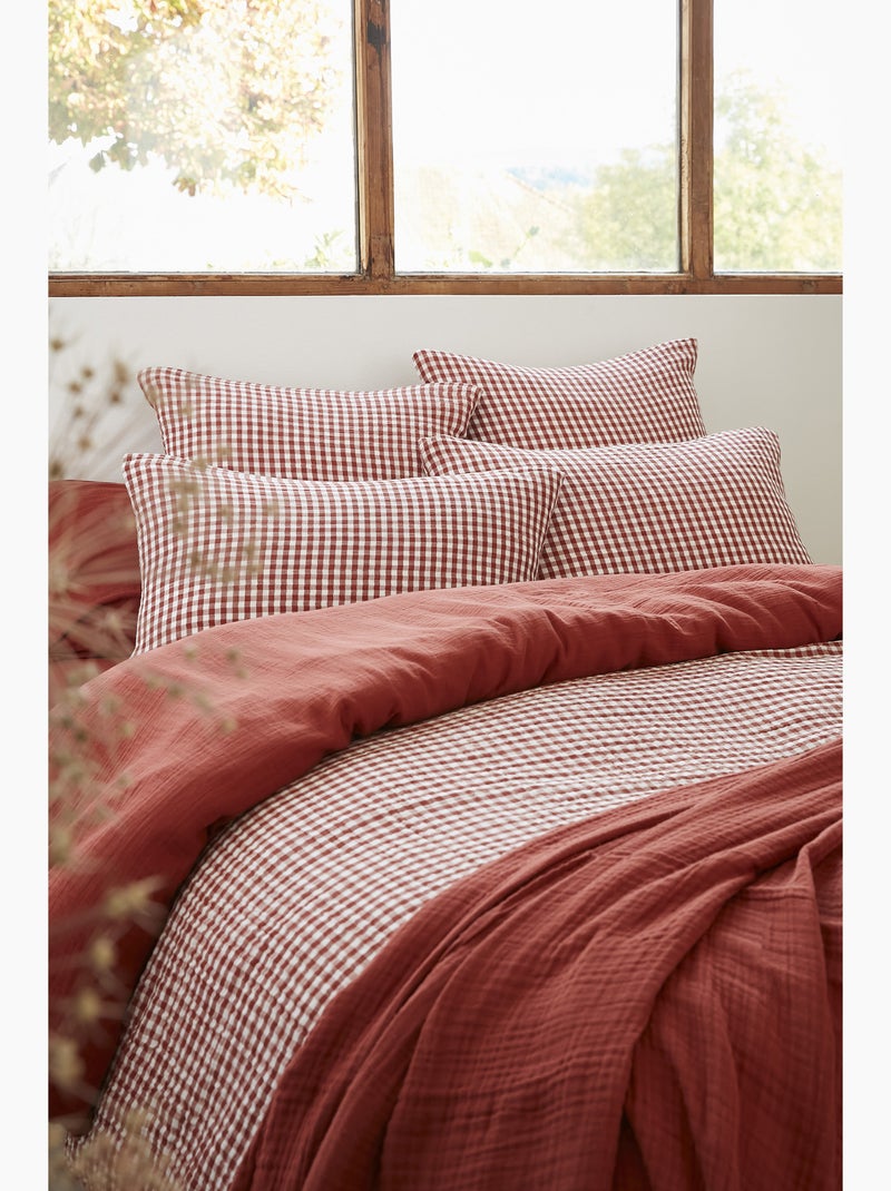 Housse de couette réversible – Gaze de coton tissée teintée – Carreaux vichy - VICKIE Terracotta - Kiabi