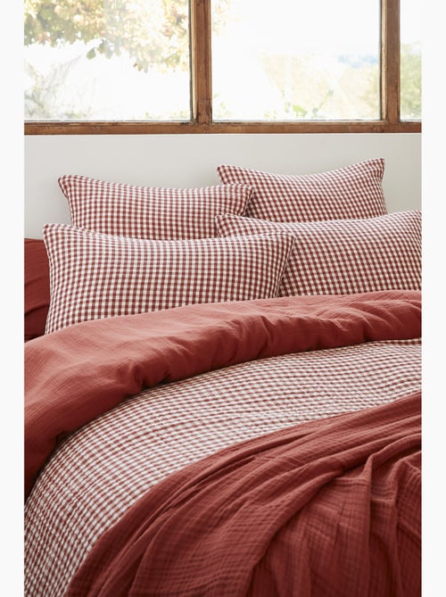Housse de couette réversible – Gaze de coton tissée teintée – Carreaux vichy - VICKIE - Kiabi