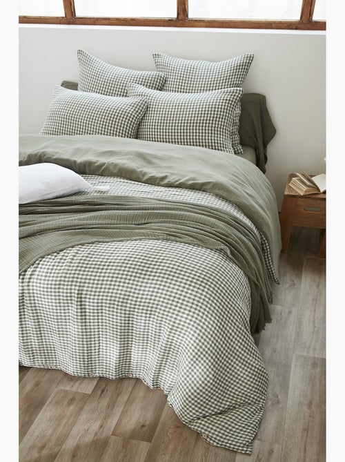 Housse de couette réversible – Gaze de coton tissée teintée – Carreaux vichy - VICKIE - Kiabi