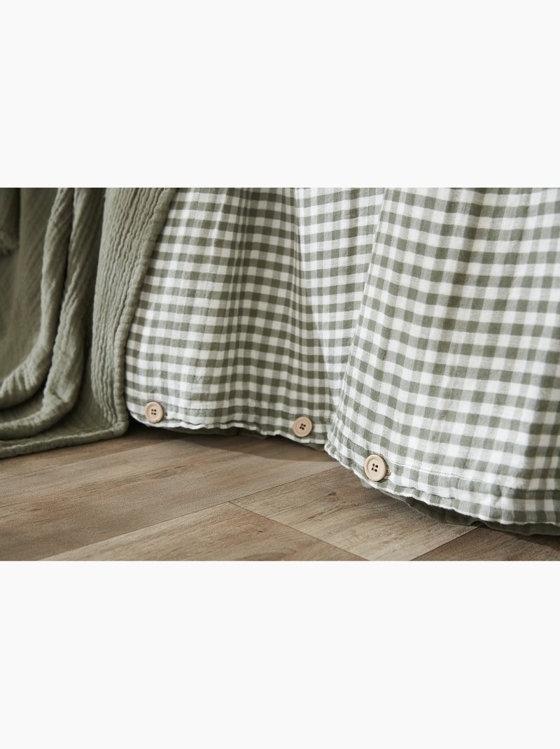 Housse de couette réversible – Gaze de coton tissée teintée – Carreaux vichy - VICKIE Vert Sauge - Kiabi