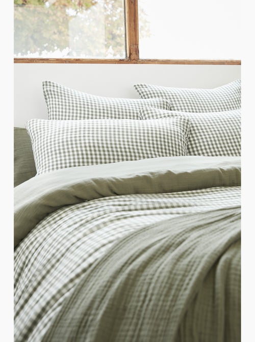 Housse de couette réversible – Gaze de coton tissée teintée – Carreaux vichy - VICKIE - Kiabi
