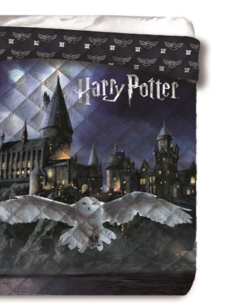 Housse de couette réversible Harry Potter - Château de Poudlard - Noire et Bleue - 140 cm x 200 cm Multicolore - Kiabi