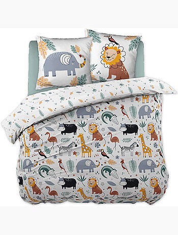 Housse de couette réversible + taie d’oreiller – Coton 57 fils – Imprimé SAVANE