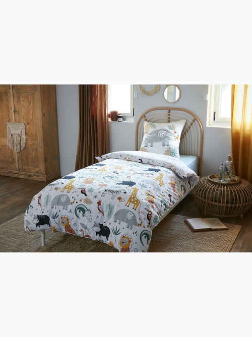 Housse de couette réversible + taie d’oreiller – Coton 57 fils – Imprimé SAVANE - Kiabi