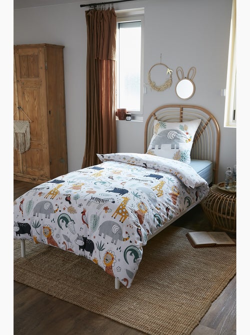 Housse de couette réversible + taie d’oreiller – Coton 57 fils – Imprimé SAVANE - Kiabi