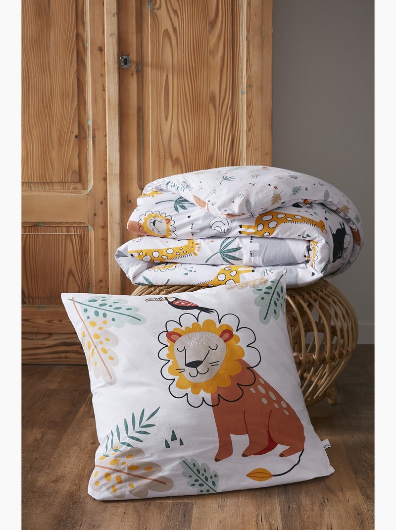 Housse de couette réversible + taie d’oreiller – Coton 57 fils – Imprimé SAVANE Blanc - Kiabi