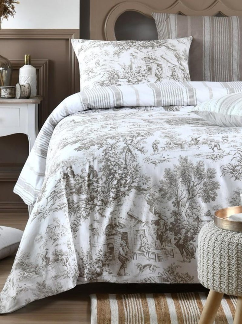Housse de couette  Romane + 2 taies coton 57 fils Blanc - Kiabi