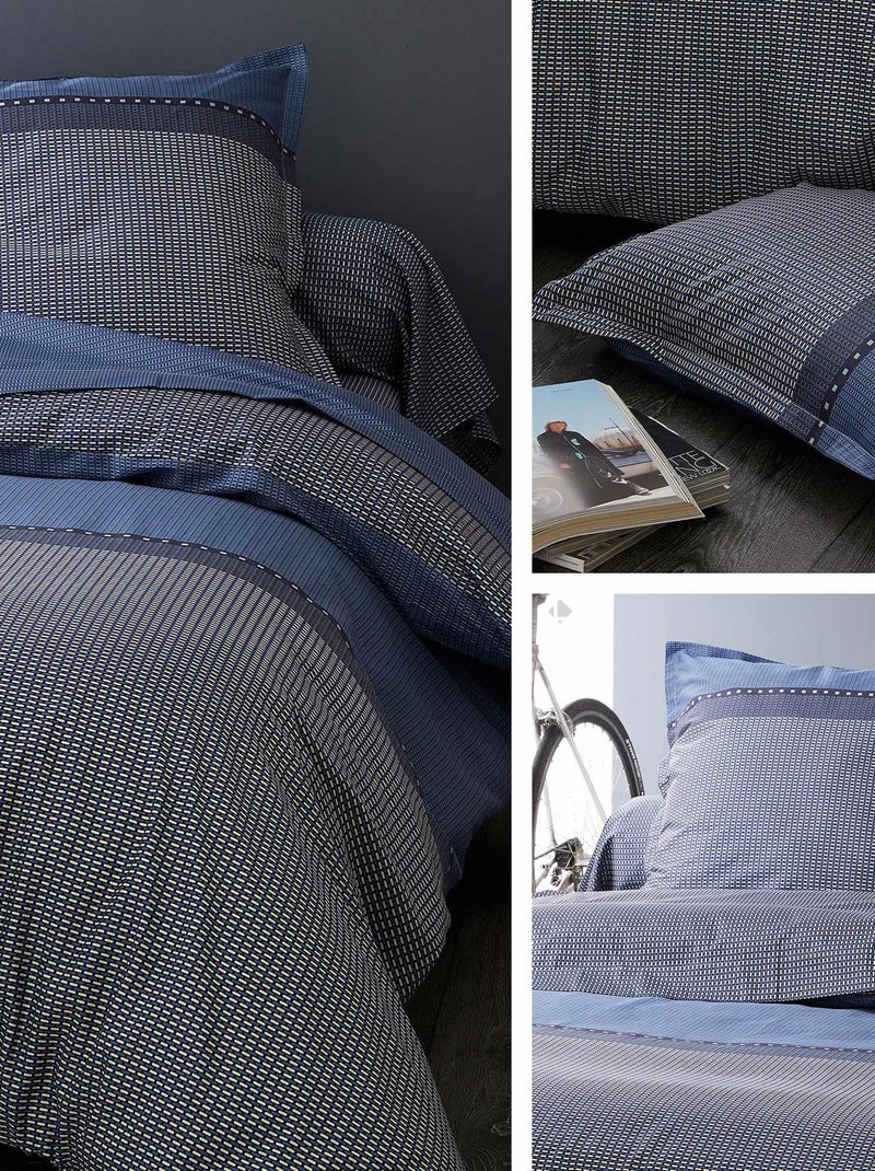 Housse de couette satin coton ENZO Bleu - Kiabi