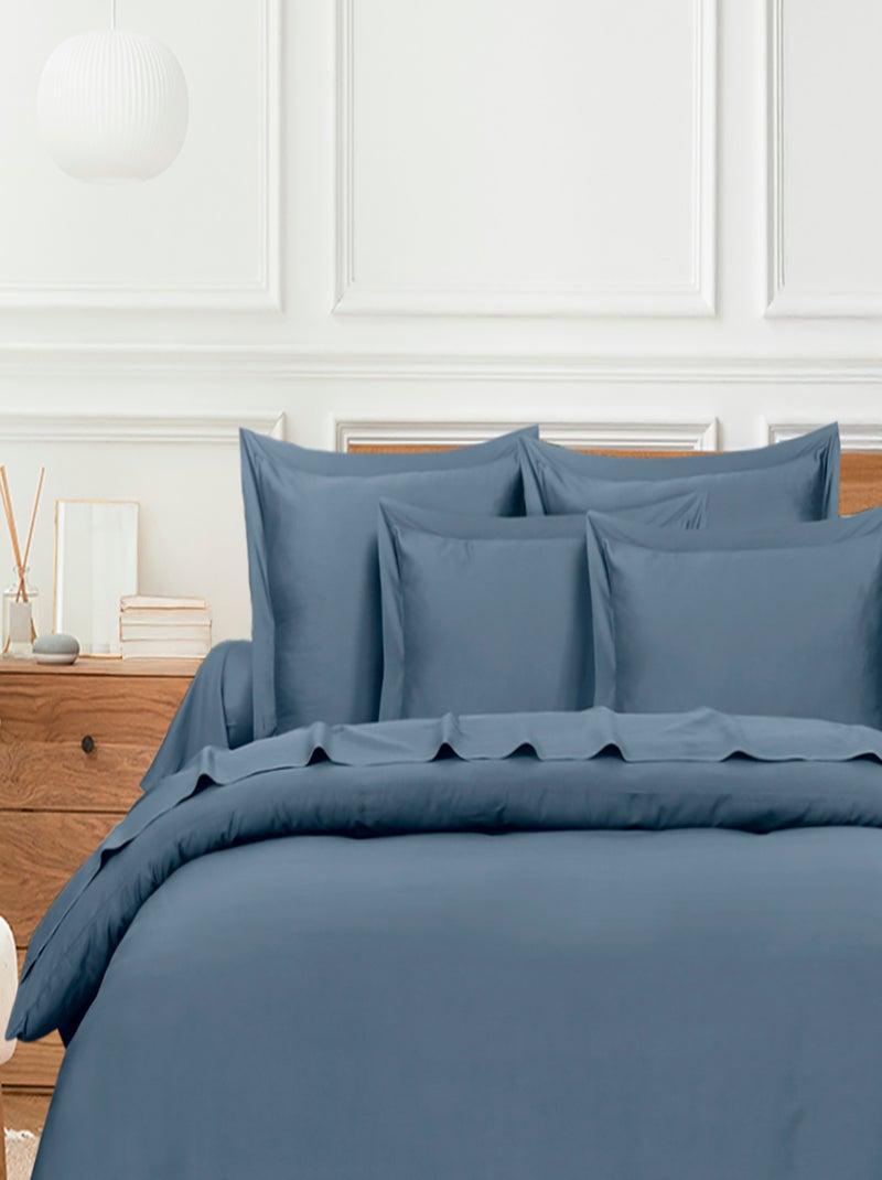Housse de couette satin de coton bleu Bleu - Kiabi