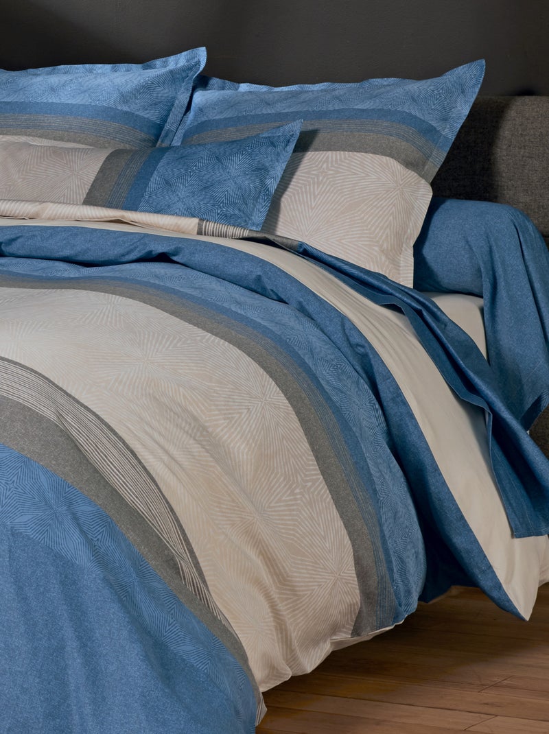 Housse de couette satin de coton géométrique Bleu - Kiabi