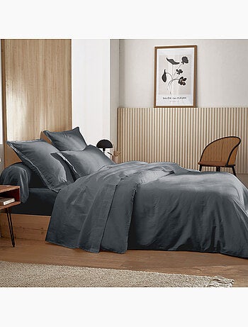 Housse de couette satin de coton rayures ton sur ton