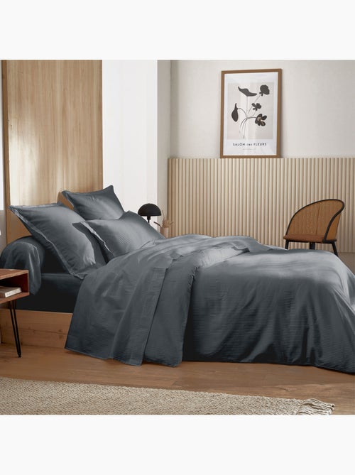 Housse de couette satin de coton rayures ton sur ton - Kiabi