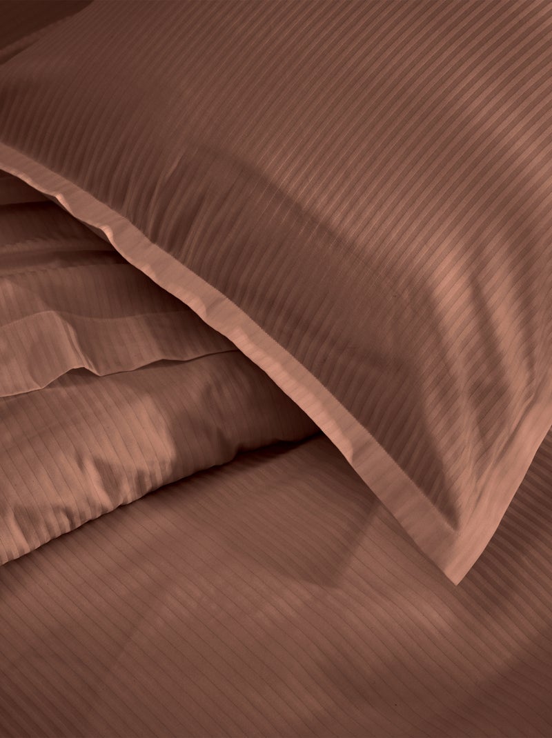 Housse de couette satin de coton rayures ton sur ton Marron foncé - Kiabi