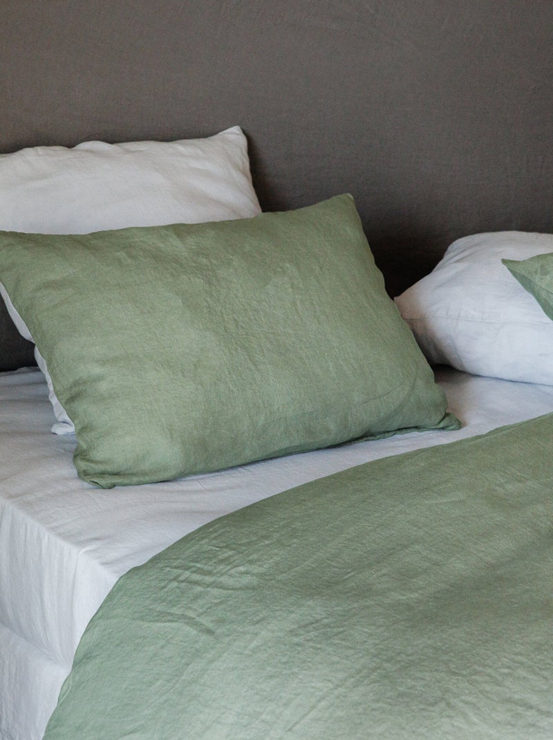 Housse de couette SONATE lin lavé froissé Vert olive - Kiabi