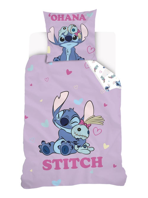 Housse de couette Stitch doudou Disney 140x200 cm - 100% Coton Popeline - Mauve - Kiabi