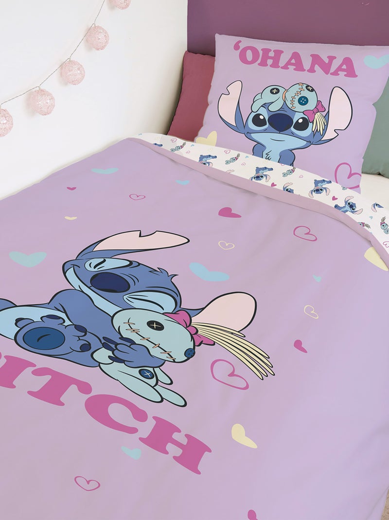 Housse de couette Stitch doudou Disney 140x200 cm - 100% Coton Popeline - Mauve Violet - Kiabi