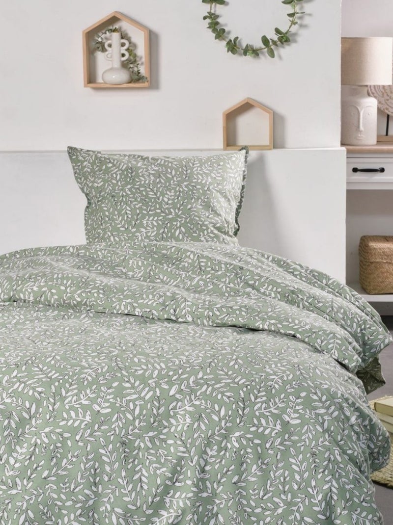 Housse de couette  Sunshine 13.9 + taie 100% coton 57 fils Vert - Kiabi