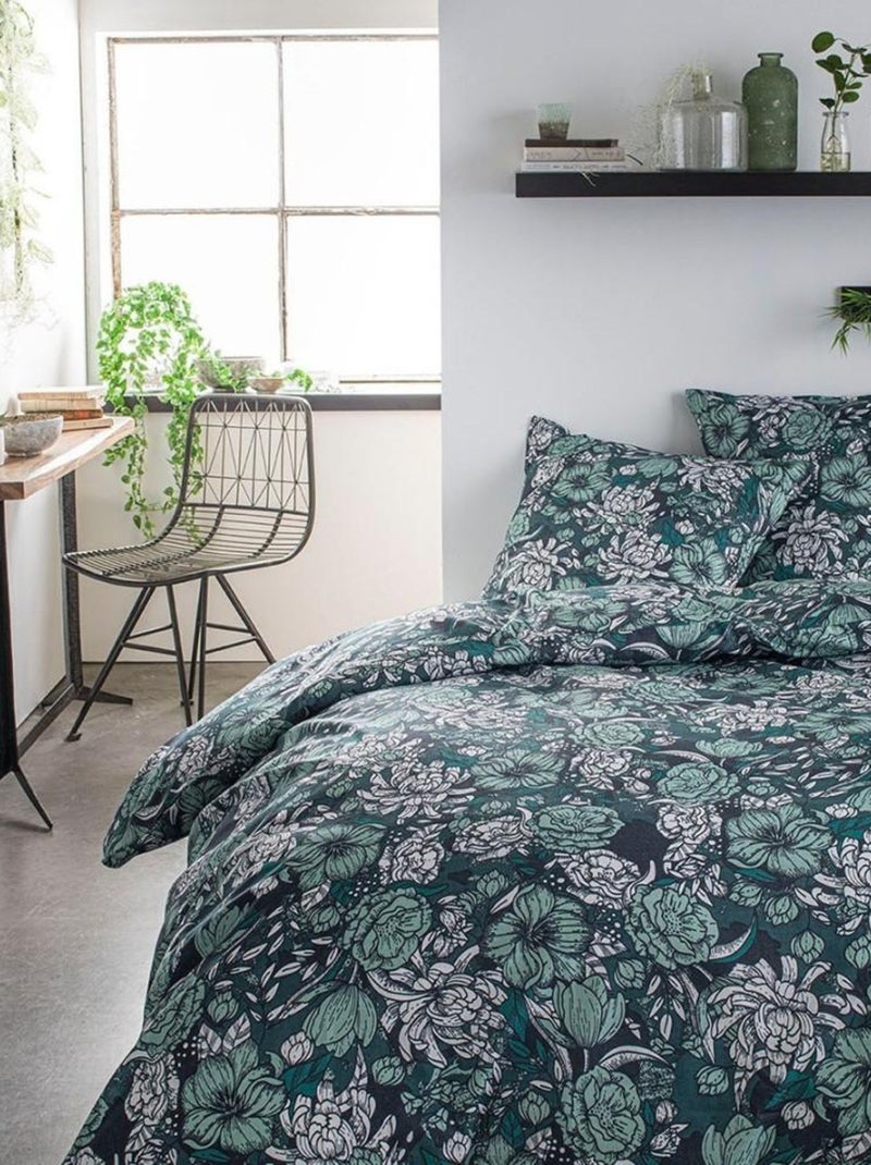 Housse de couette  Sunshine Abondance + taie(s) 100% coton 57 fils Vert - Kiabi