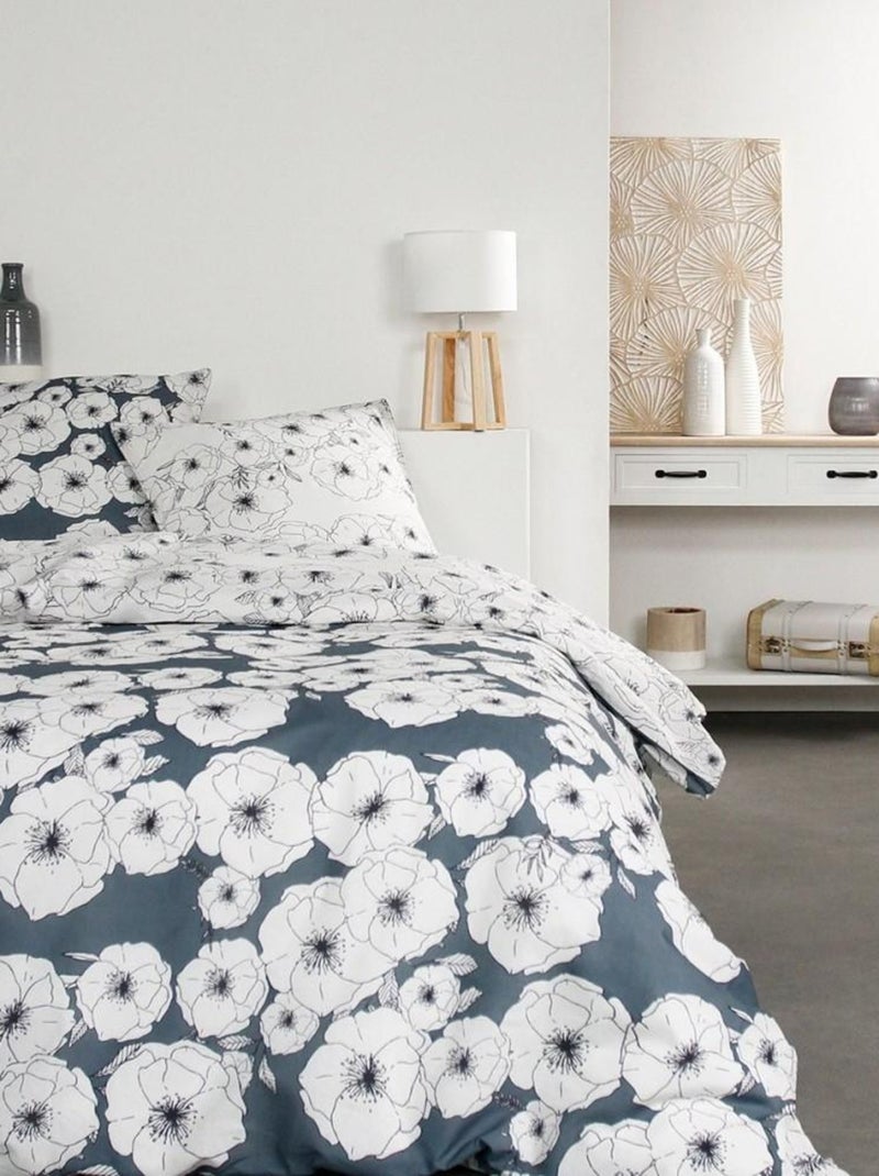 Housse de couette  Sunshine Fleur bleue + taie(s) 100% coton 57 fils Blanc - Kiabi