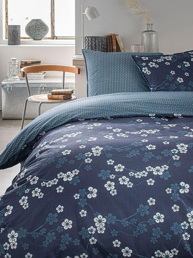 Housse de couette  Sunshine Fuji + taie(s) 100% coton 57 fils Bleu - Kiabi