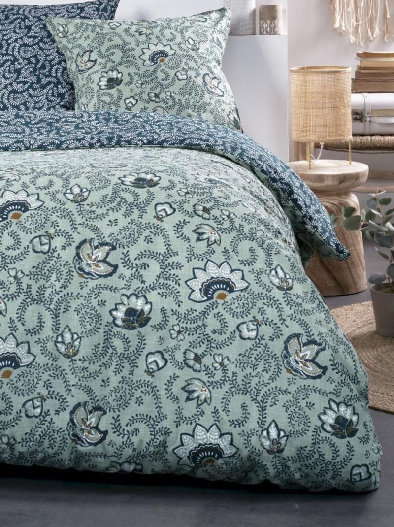 Housse de couette  Sunshine Minifleurs + taie(s) 100% coton 57 fils Bleu - Kiabi
