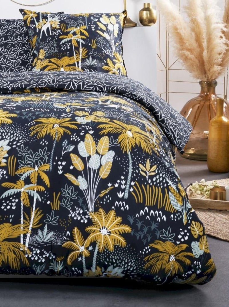 Housse de couette  Sunshine Palmy + taie(s) 100% coton 57 fils Bleu - Kiabi
