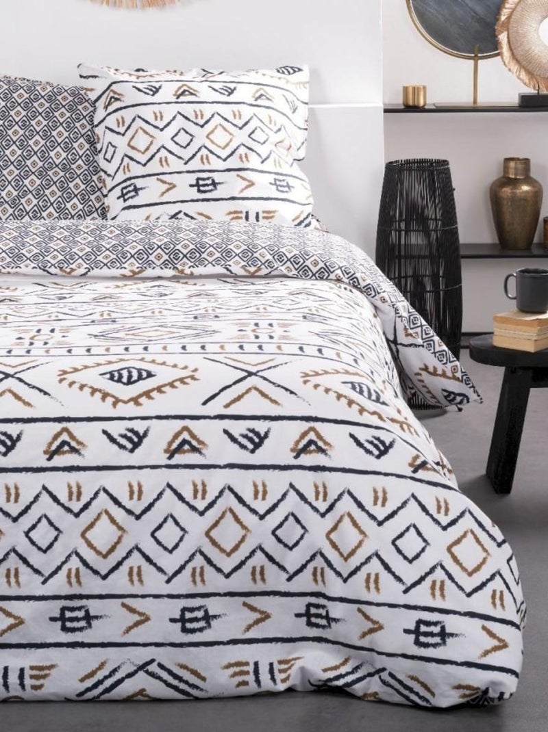 Housse de couette  Sunshine Signes + taie(s) 100% coton 57 fils Blanc - Kiabi