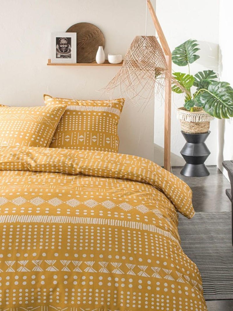 Housse de couette  Sunshine Thani + 2 taies 100% coton 57 fils Jaune - Kiabi
