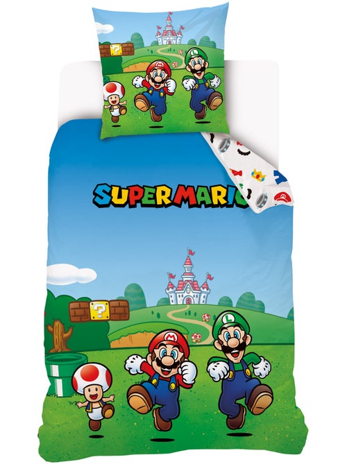 Housse de couette Super Mario - 100% Coton - Vert et bleu - Kiabi