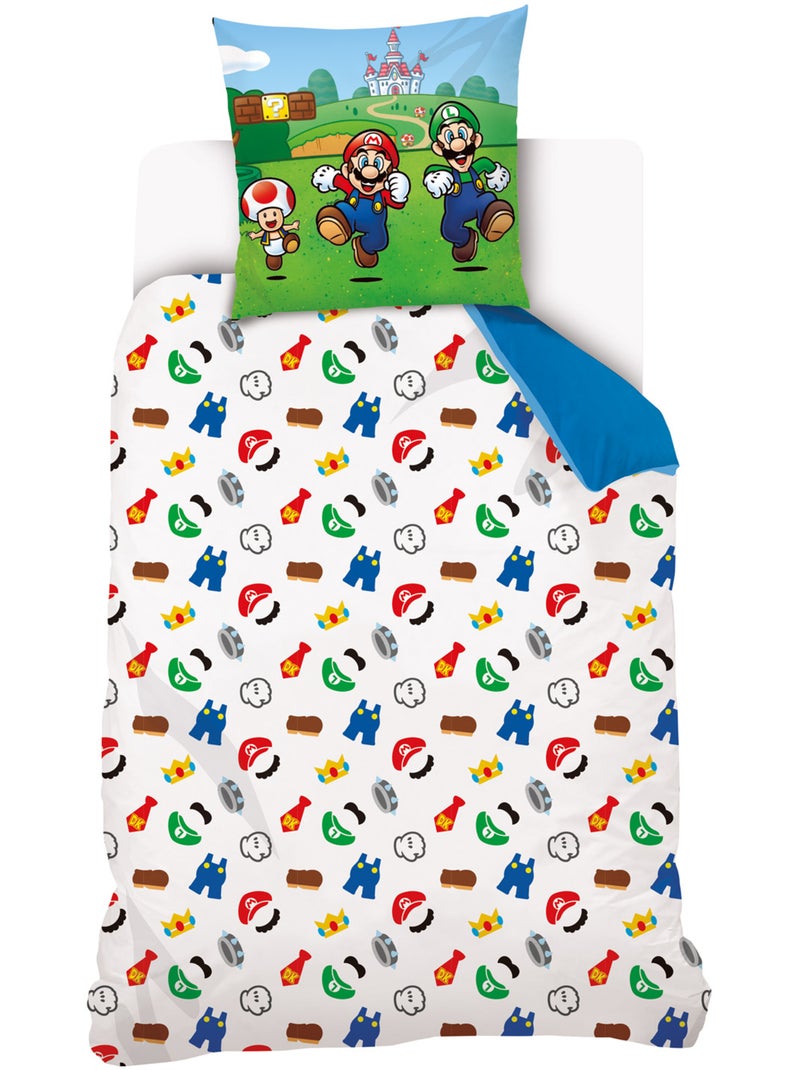 Housse de couette Super Mario - 100% Coton - Vert et bleu Bleu - Kiabi