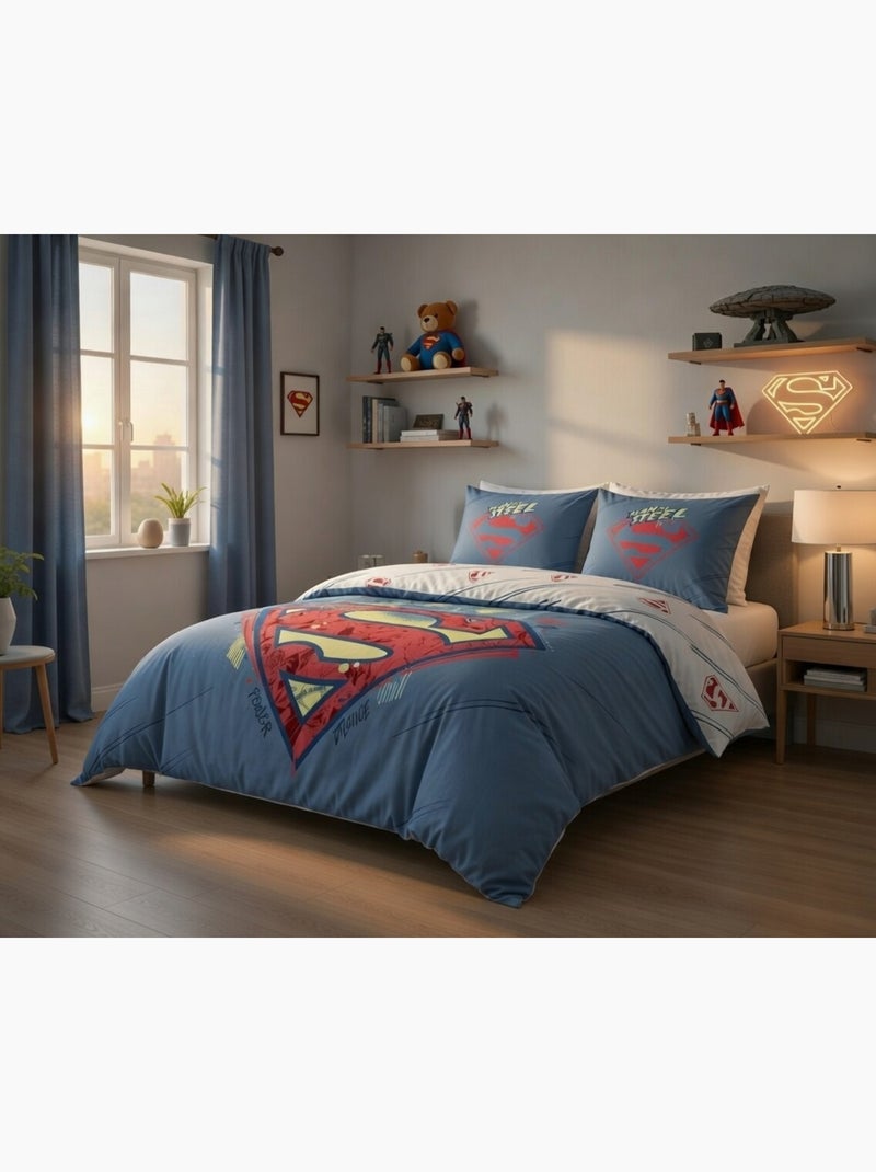 Housse de couette Superman DC Comics 140x200 cm - 100% Coton - Bleu Bleu - Kiabi