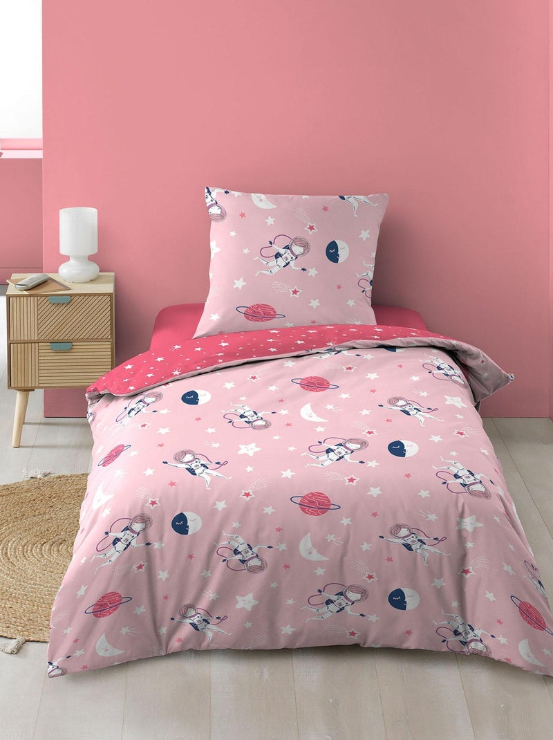 Housse de couette + taie 140 x 200 cm Fille de l'espace Rose - Kiabi