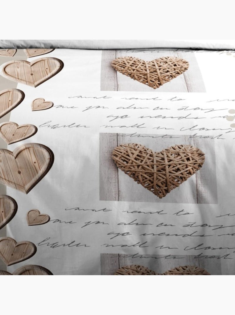 Housse de couette + taie Charming coeur Beige - Kiabi