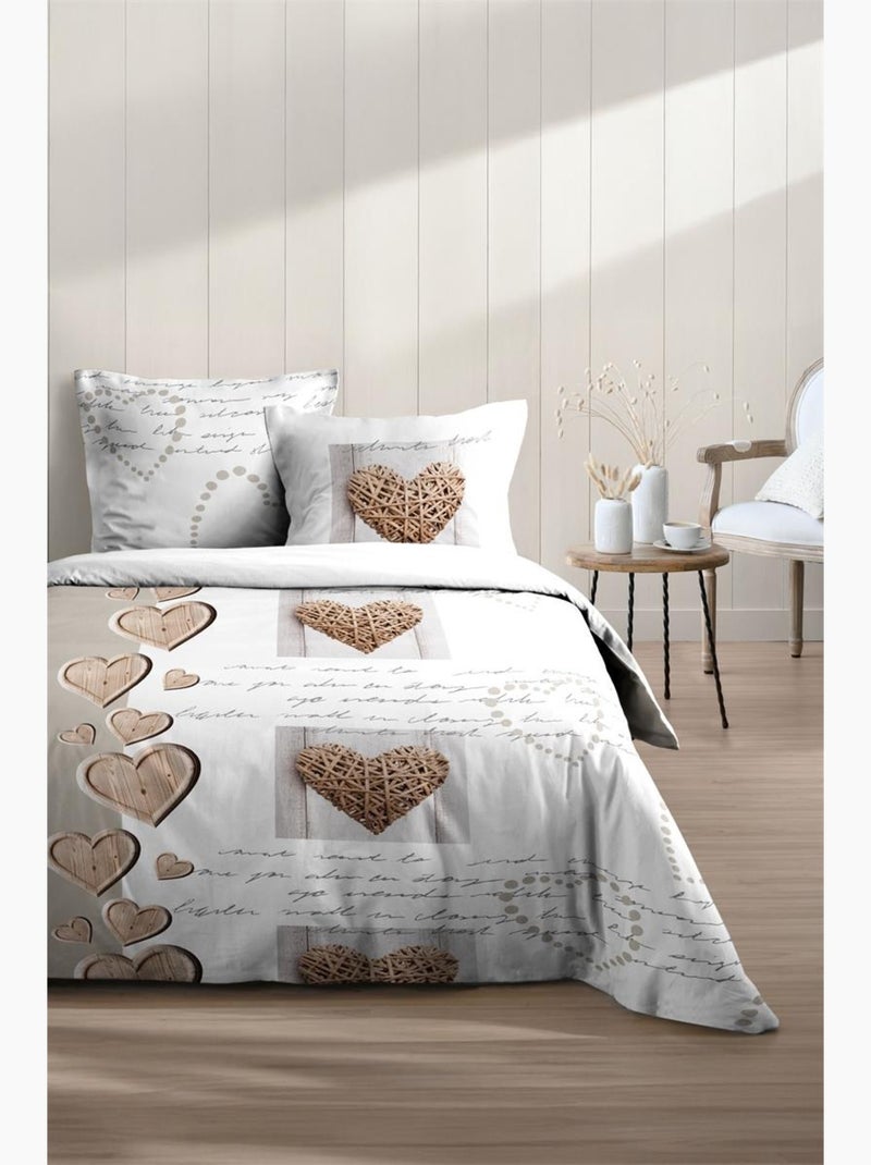 Housse de couette + taie Charming coeur Blanc - Kiabi