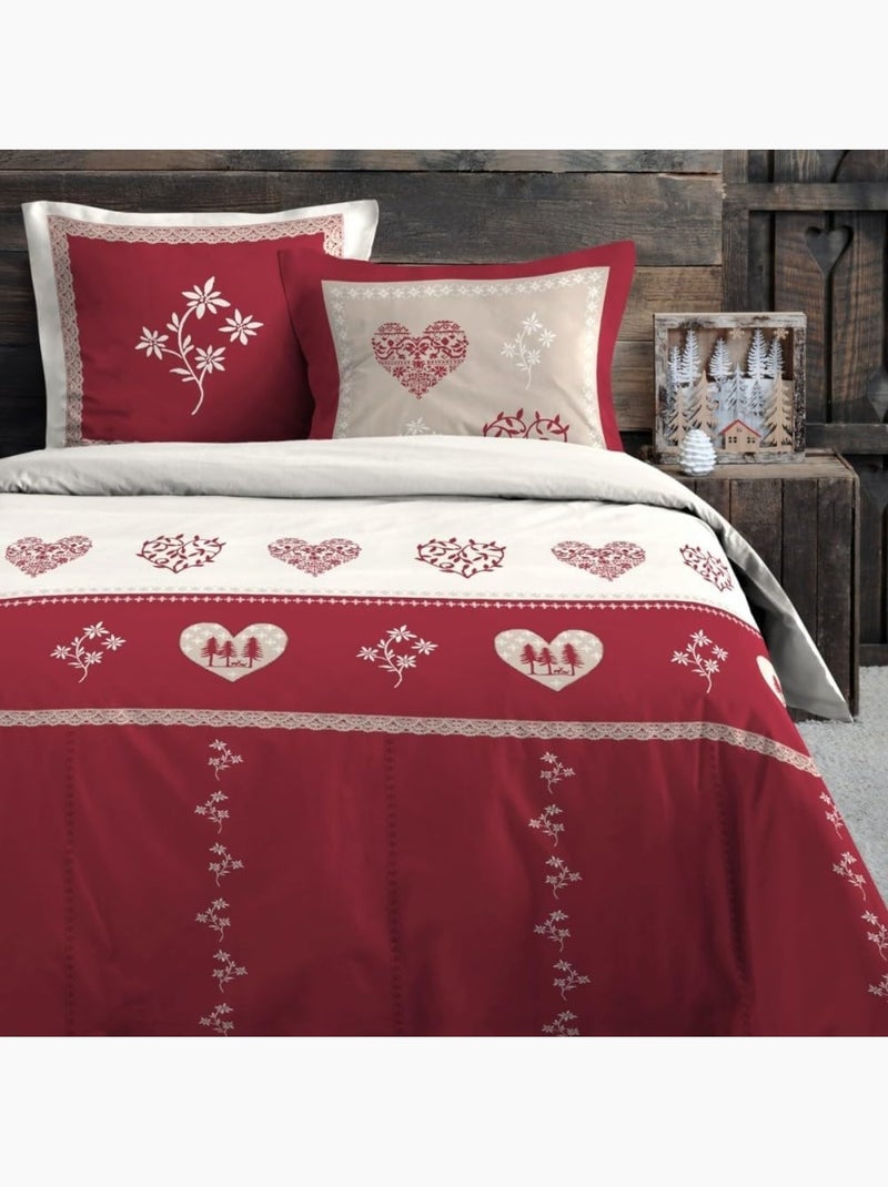 Housse de couette + taie coeur de montagne mondane Blanc Bordeaux - Kiabi