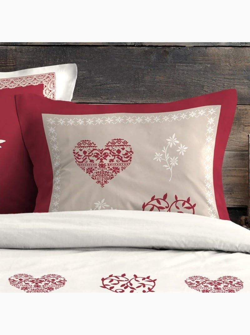Housse de couette + taie coeur de montagne mondane Blanc Bordeaux - Kiabi
