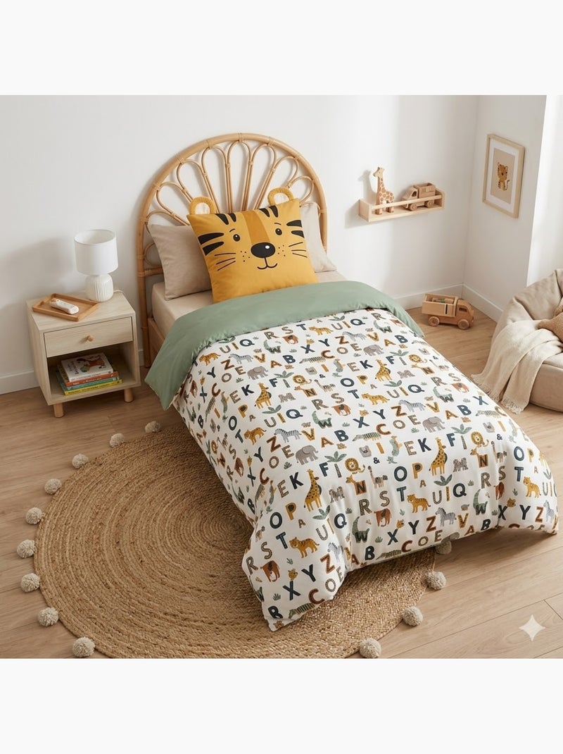 Housse de couette + taie enfant Tigre Lion Vert - Kiabi