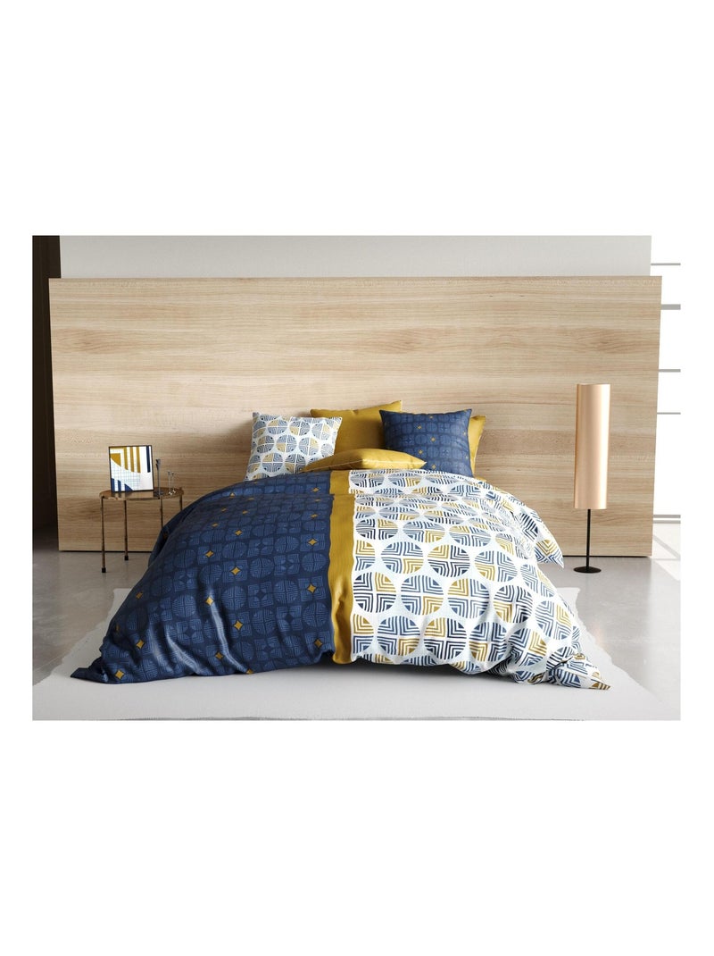 Housse de couette + taie geometrique Sirius Bleu - Kiabi