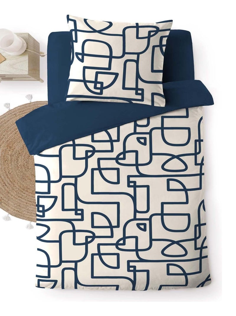 Housse de couette + taie Labyrinthe Bleu - Kiabi
