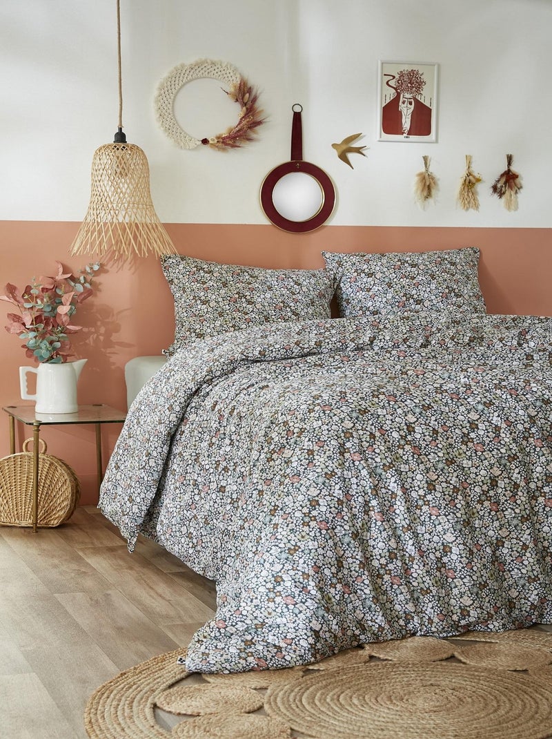 Housse de couette + taie Malia en fleurs Blanc - Kiabi