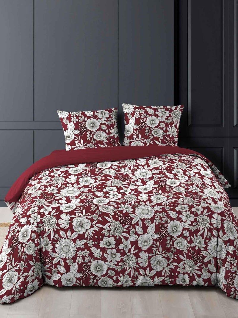 Housse de couette + taie Marguerite Bordeaux - Kiabi
