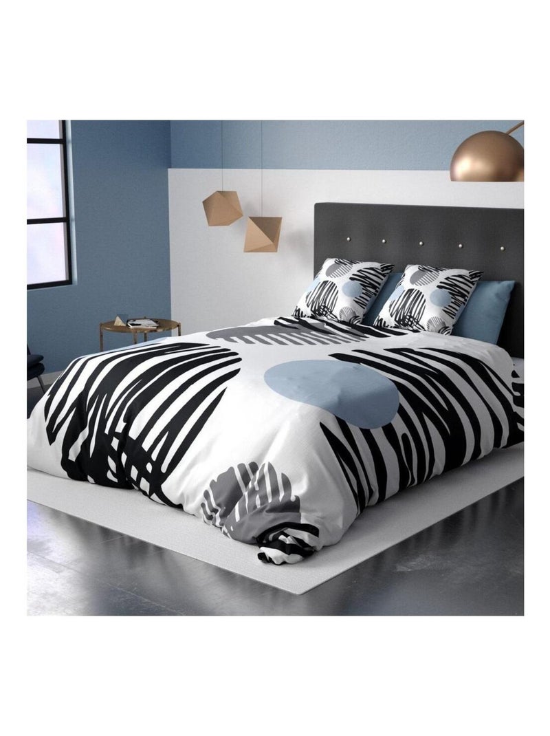 Housse de couette + taie microfibre Geocercles Bleu - Kiabi