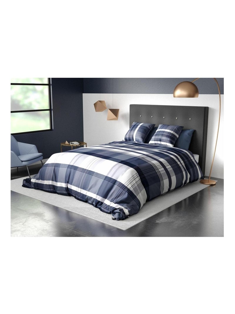 Housse de couette + taie microfibre Scotish Bleu - Kiabi